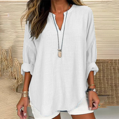 Blusa casual de algodón con cuello en V y corte holgado