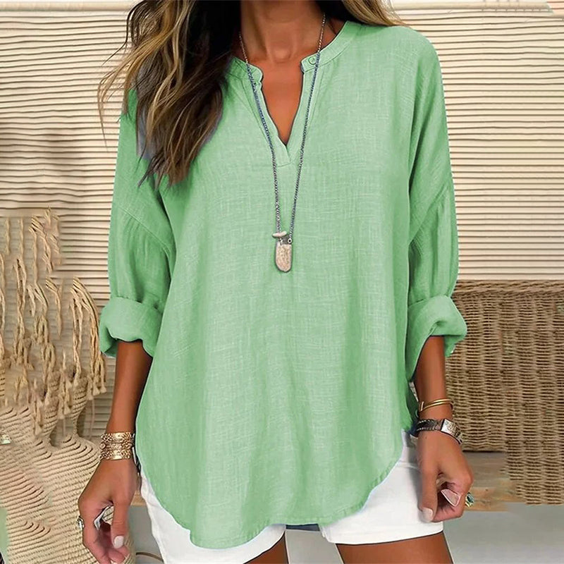 Blusa casual de algodón con cuello en V y corte holgado