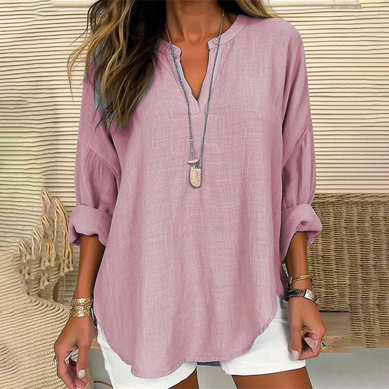 Blusa casual de algodón con cuello en V y corte holgado