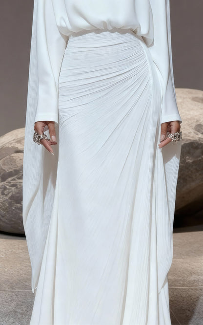 Conjunto de top de manga larga y falda plisada en color sólido