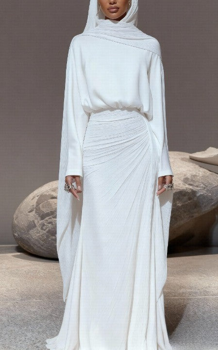 Conjunto de top de manga larga y falda plisada en color sólido