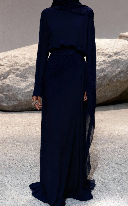 Conjunto de top de manga larga y falda plisada en color sólido