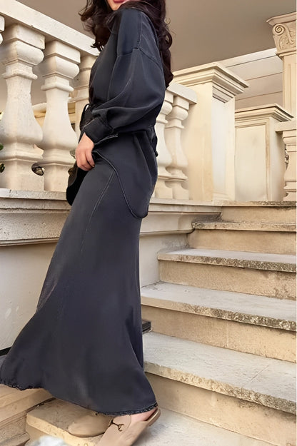 Conjunto de camisa con lazo y falda con cordón