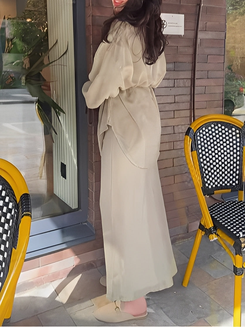 Conjunto de camisa con lazo y falda con cordón